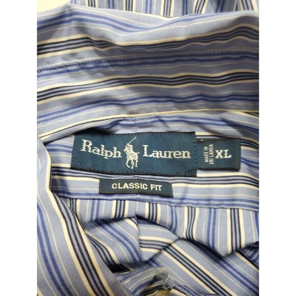Ralph Lauren Adult Mens XL Blue Striped Classic Fit Long Sleeve Button Up Shirt - Picture 6 of 9